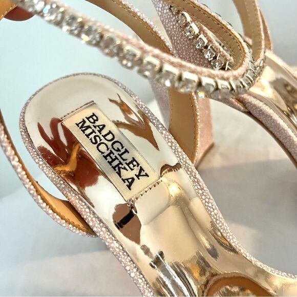 Badgley Mischka Tasmine Jeweled Heels Ankle Strap Pale Pink 7 NIB - Picture 6 of 10